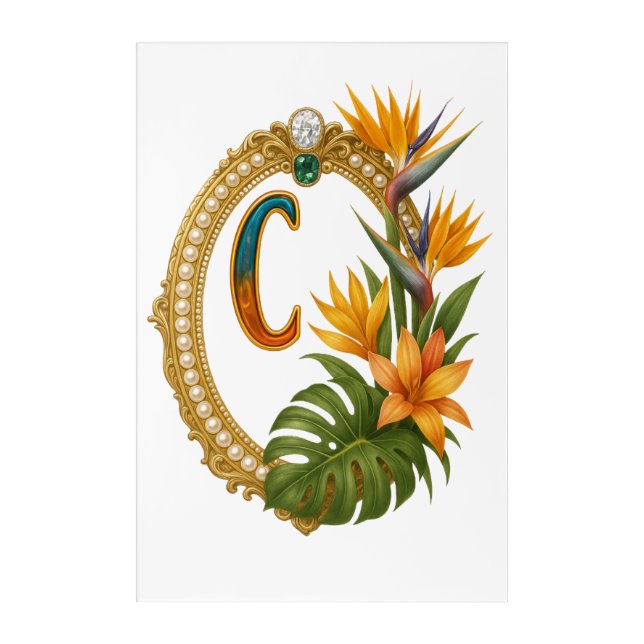Tropical Letter C Luxury Monogram Acrylic Art (Front)