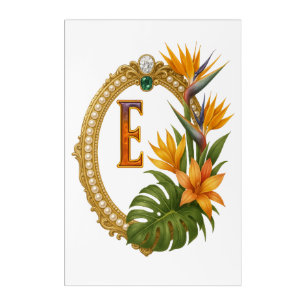 Tropical Letter E Luxury Monogram Acrylic Art