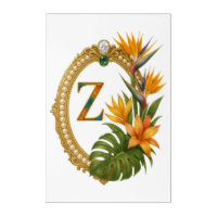 Tropical Letter Z Luxury Monogram Art Gold Frame 