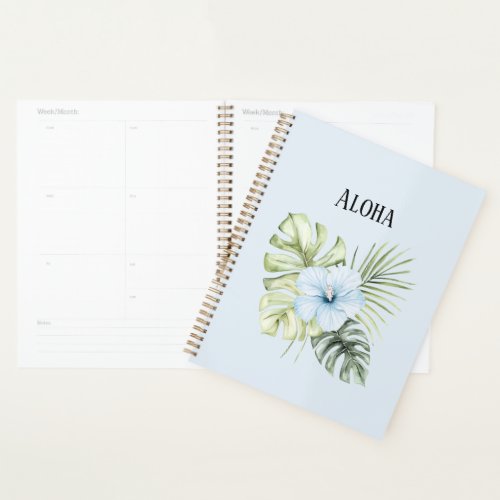 Tropical Light Blue Hibiscus Flower Leaves Aloha Planner