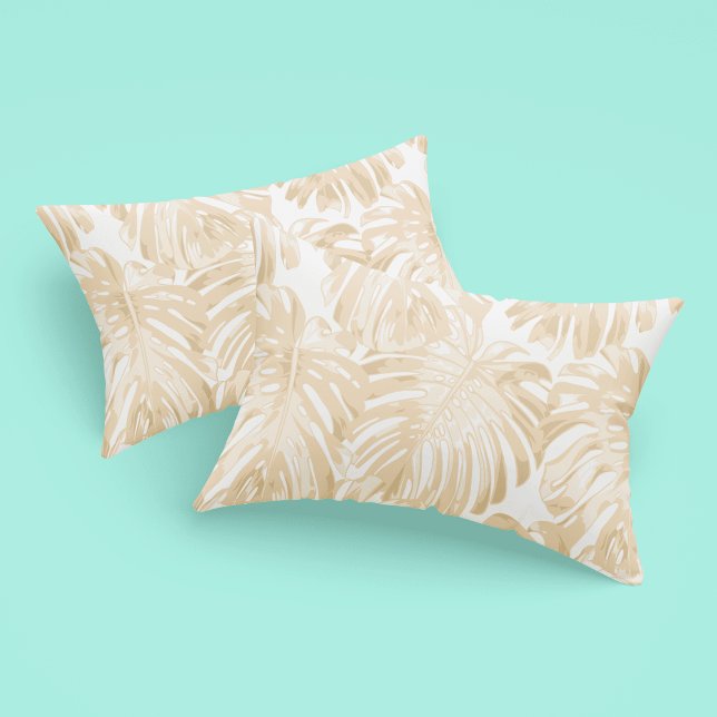 Tropical Light Cream Yellow Monstera Jungle Leaves Pillow Case (Creator Uploaded)