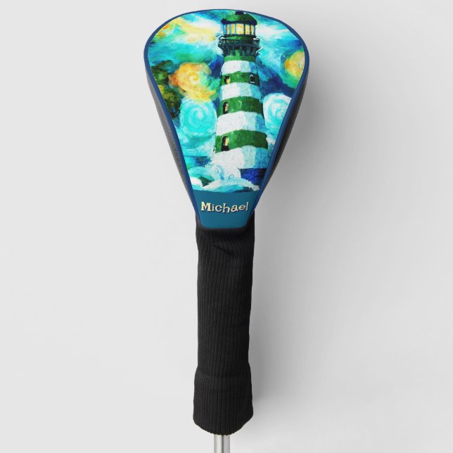 Tropical Lighthouse Coastal Nautical Personalized Golf Head Cover (Front)