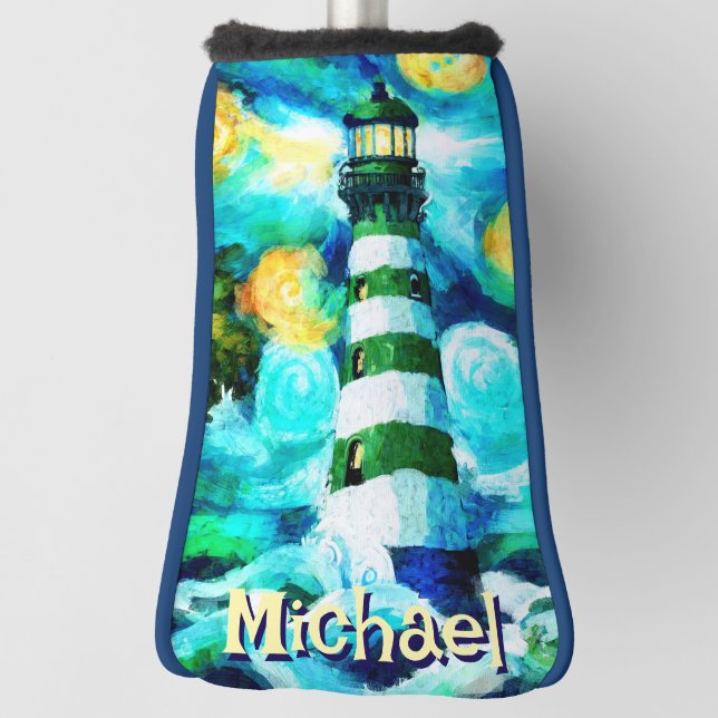 Tropical Lighthouse Coastal Nautical Personalized Golf Head Cover (Rotate 90)