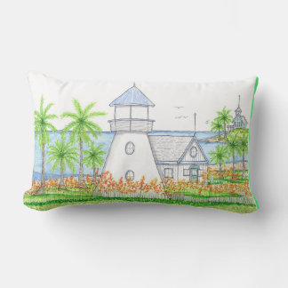 Tropical Lighthouse Green Lumbar Pillow