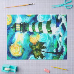 Tropical Lighthouse & Palm Trees Decoupage Tissue Paper