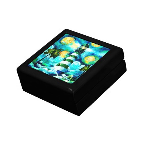 Tropical Lighthouse  Palm Trees Impressionistic Gift Box
