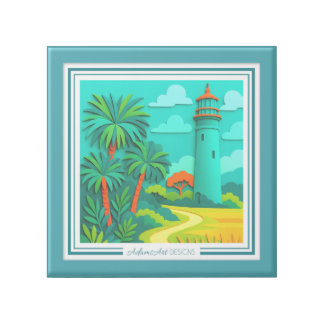 Tropical Lighthouse Path Paper-Cut Style Gallery Wrap