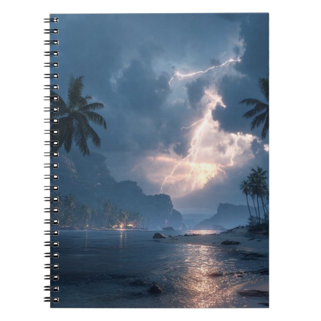 Tropical Lightning Storm Ocean Night Art Notebook (Front)