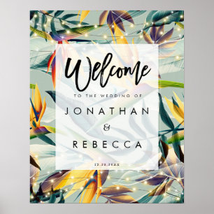 tropical lights wedding welcome sign poster