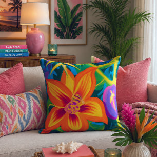 Tropical lilikoi floral throw pillow
