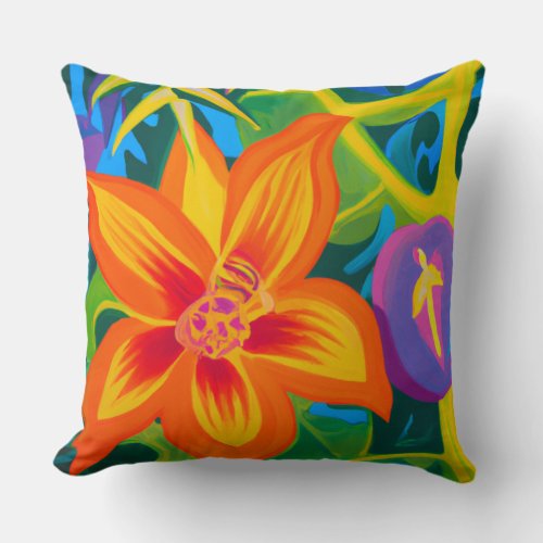 Tropical lilikoi floral throw pillow