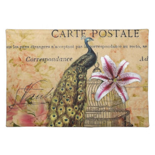 tropical lily flower birdcage vintage peacock placemat