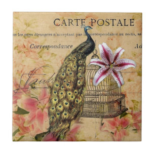 tropical lily flower birdcage vintage peacock tile