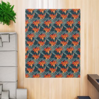 Tropical Lily on Dark Teal Blue Background Area 