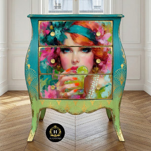 Tropical Lime Cocktail Bar Cart Decoupage Tissue Paper