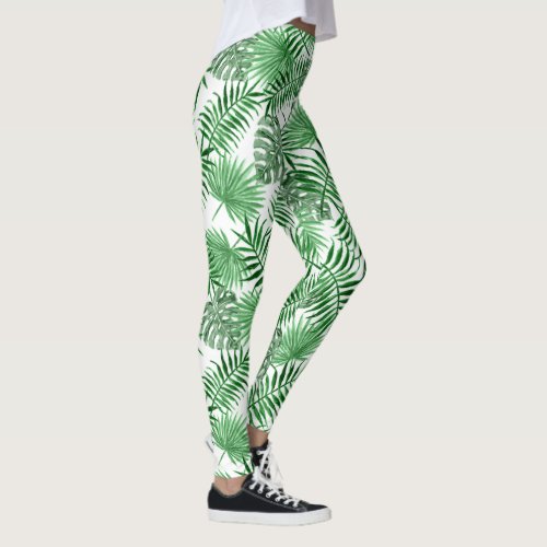 Tropical Lime Green Summer Palmtree Leafs Pattern Leggings