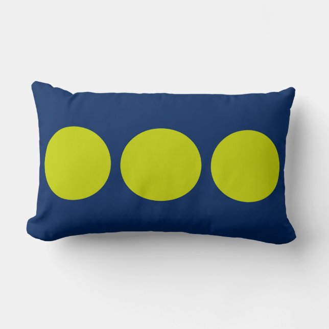 Tropical Lime Polka Dots on Navy Blue Lumbar Pillow (Front)