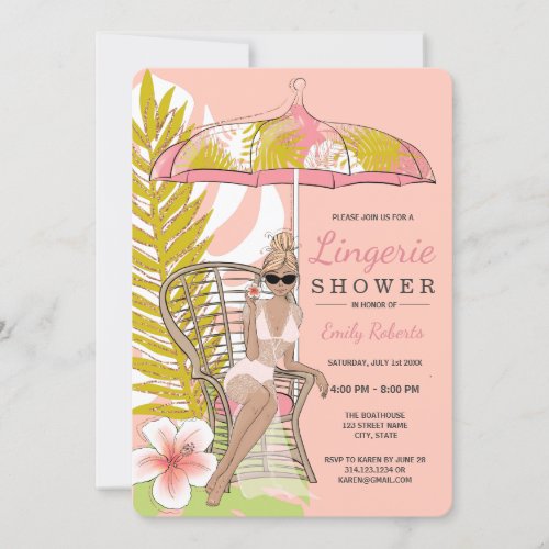 Tropical Lingerie Shower Blonde Bride Invitation