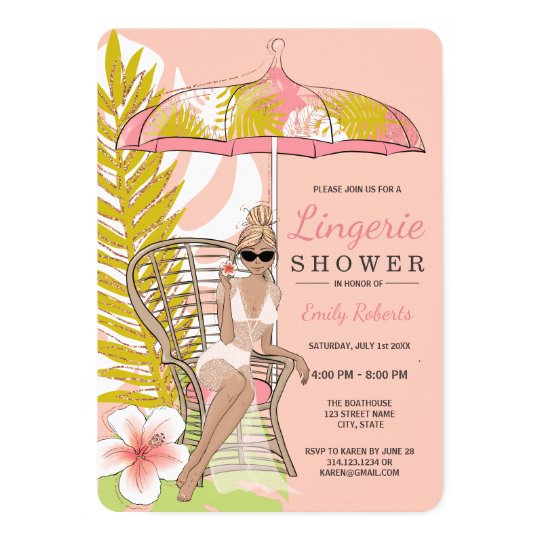 Tropical Lingerie Shower Blonde Bride Invitation