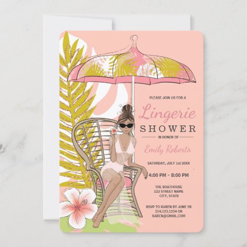 Tropical Lingerie Shower Brunette Bride Invitation