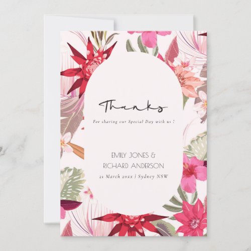 Tropical Lively Boho Red Blush Floral Wedding Thank You Card