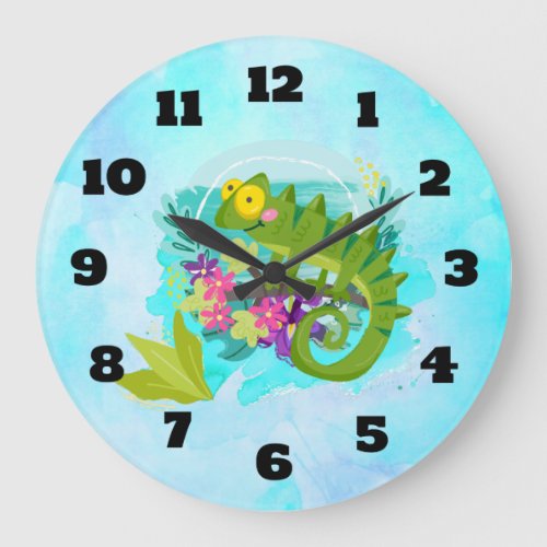 Tropical Lizard with Flowers Large Clock