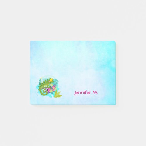 Tropical Lizard with Flowers On Turquoise Blue Post_it Notes