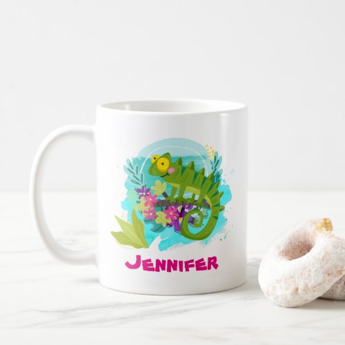 Tropical Lizard with Flowers Personalized Coffee Mug