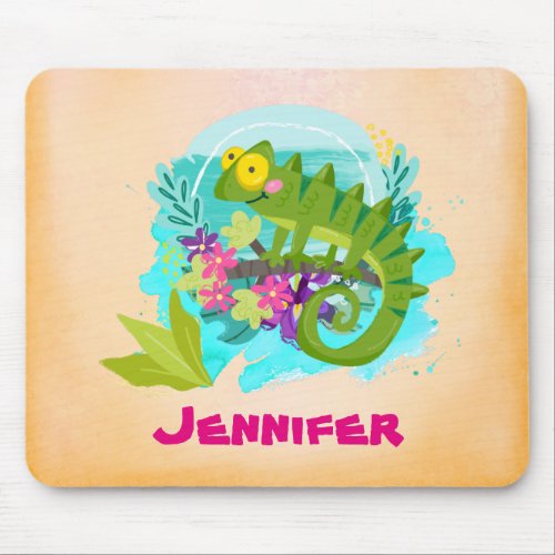 Tropical Lizard with Flowers Personalized Mouse Pad