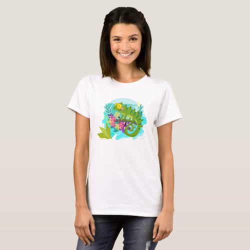 Tropical Lizard with Flowers T_Shirt