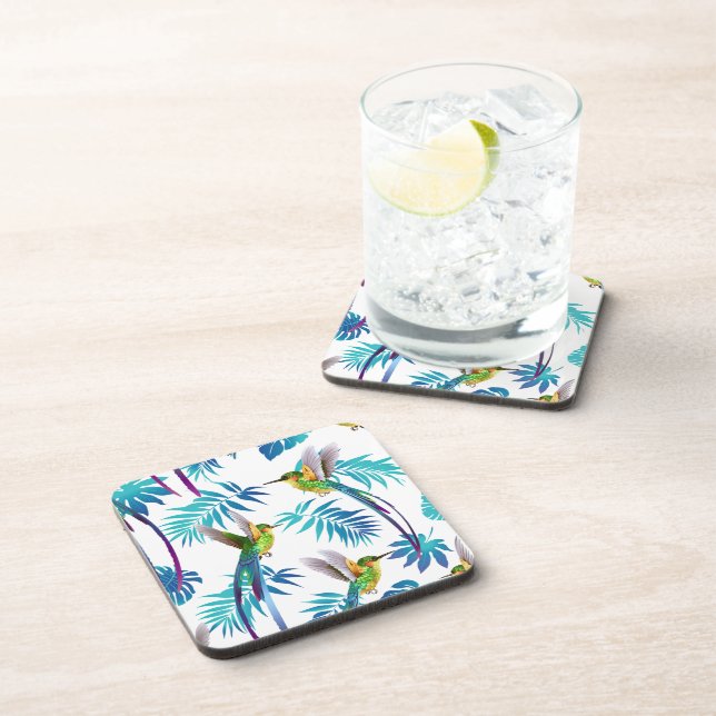 Tropical Long Tail Hummingbirds Beverage Coaster (Right Side)