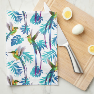 Tropical Long Tail Hummingbirds Kitchen Towel