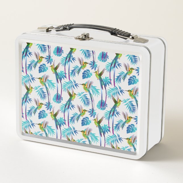 Tropical Long Tail Hummingbirds Metal Lunch Box (Front)