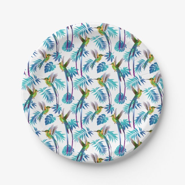 Tropical Long Tail Hummingbirds Paper Plates (Front)