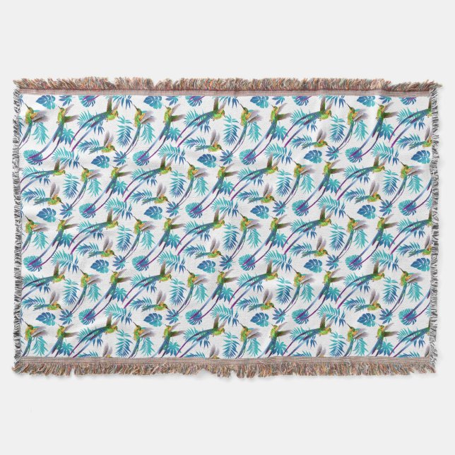 Tropical Long Tail Hummingbirds Throw Blanket (Front)