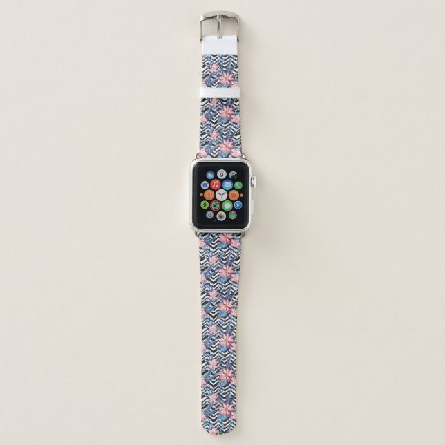 Tropical Lotus Flower Pattern Apple Watch Band (Front)