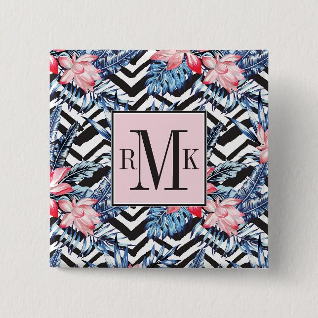 Tropical Lotus Flower Pattern Button (Front)