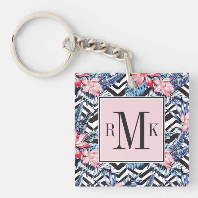 Tropical Lotus Flower Pattern Keychain (Front)