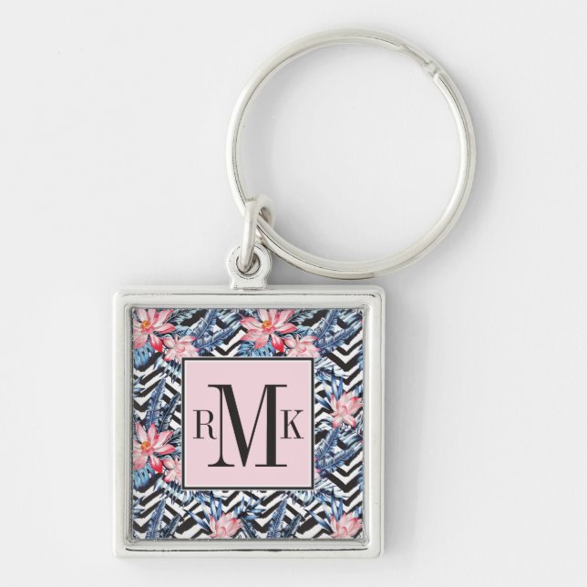Tropical Lotus Flower Pattern Keychain (Front)
