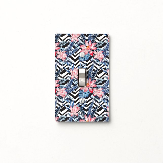 Tropical Lotus Flower Pattern Light Switch Cover (In Situ)