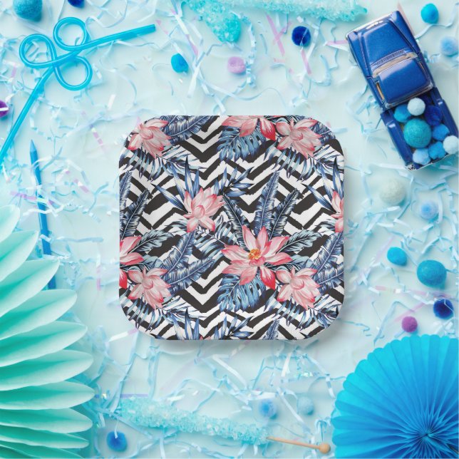 Tropical Lotus Flower Pattern Paper Plates (Party)