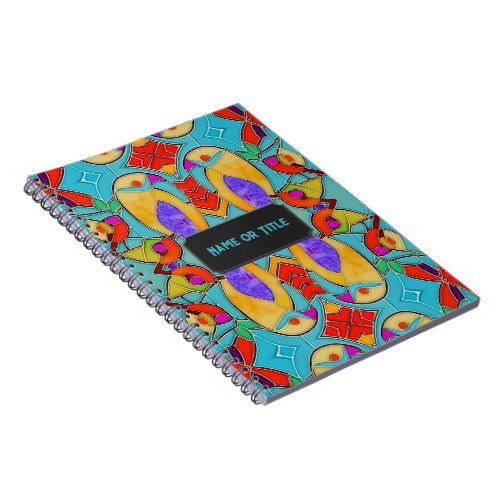 Tropical Love Birds Pair _ Colored Glass add name Notebook