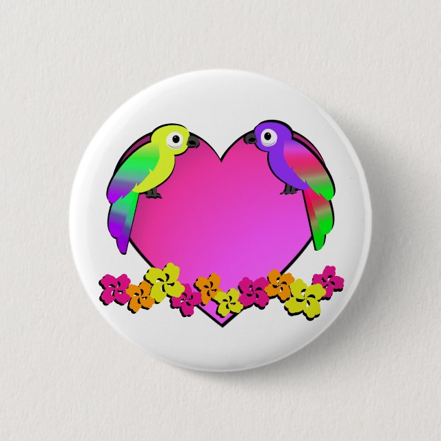 Tropical Love Birds Pinback Button (Front)