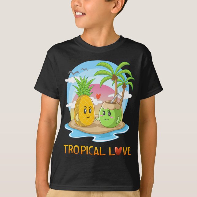 Tropical Love Funny Tropical Island Happy Couple V T-Shirt (Front)