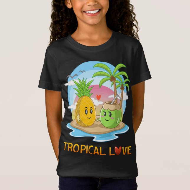 Tropical Love Funny Tropical Island Happy Couple V T-Shirt (Front)