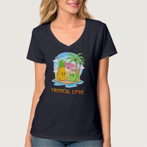 Tropical Love Funny Tropical Island Happy Couple V T_Shirt