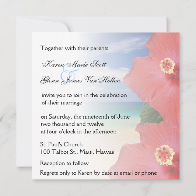 Tropical Love l Hibiscus Beach Wedding Invitation (Front)