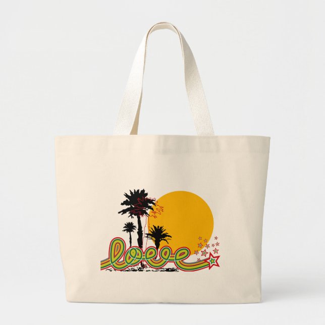 Tropical Love Stars Retro Palm Trees Silhoutte Large Tote Bag (Front)