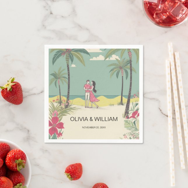 Tropical Love Story Summer Wedding Napkins (Insitu)