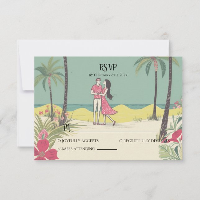 Tropical Love Story Summer Wedding RSVP Note Card (Front)